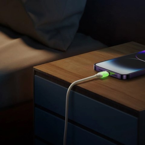 Kabel przewód USB-A - iPhone Lightning z fluorescencyjną końcówką 1.2m - beżowy