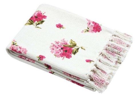Koc PRINTEMPS 125x150 różowe kwiaty frędzle
