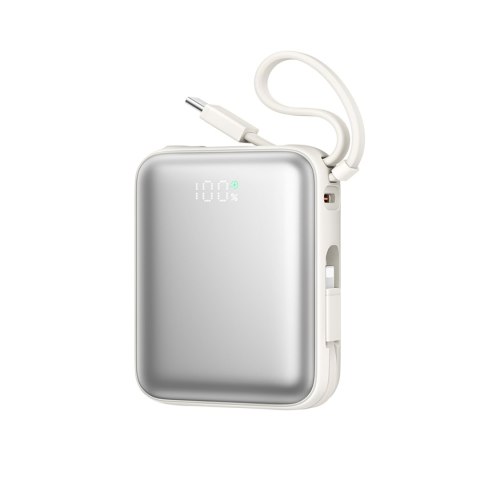 Powerbank 10000mAh 22.5W z wbudowanymi kablami USB-C Lightning - biały