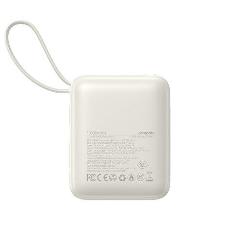 Powerbank 10000mAh 22.5W z wbudowanymi kablami USB-C Lightning - biały