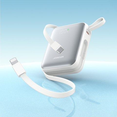 Powerbank 10000mAh 22.5W z wbudowanymi kablami USB-C Lightning - biały