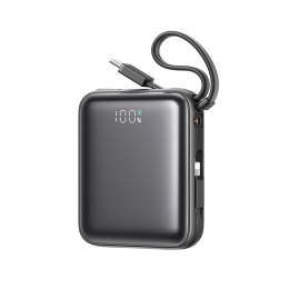 Powerbank 10000mAh 22.5W z wbudowanymi kablami USB-C Lightning - czarny