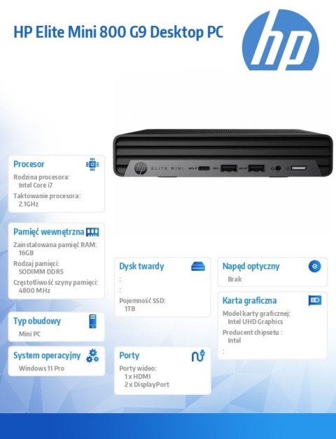 Komputer Elite Mini 800 G9 i7-14700 1TB/16/W11P 998Q6ET