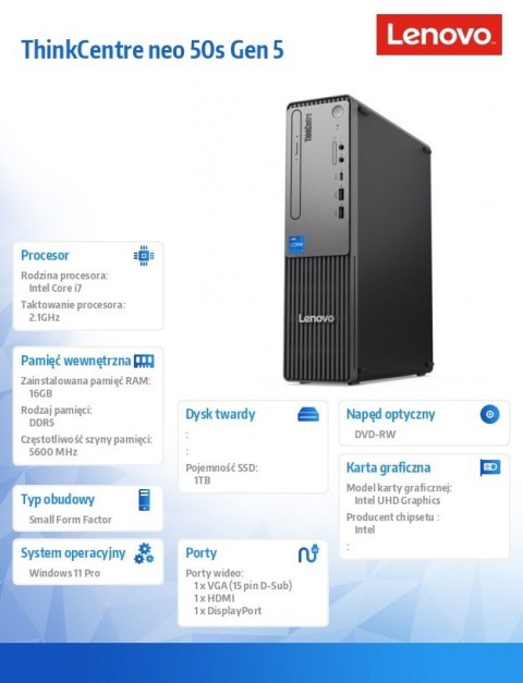Komputer ThinkCentre Neo 50s G5 SFF 12XF0028PB W11Pro i7-14700/16GB/1TB/INT/DVD/3YRS OS