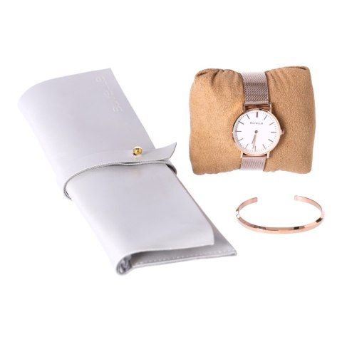 BUVELLE Elegance Rose Gold - Zegarek Damski z Okrągłą Tarczą i Bransoletką