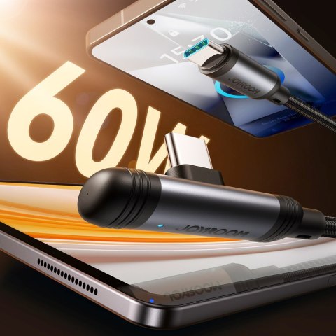 Kabel przewód kątowy USB-C 60W 1.2m - czarny