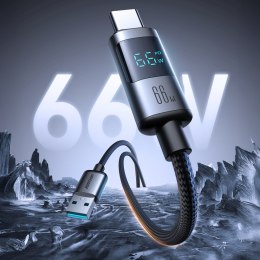 Kabel przewód z wyświetlaczem USB-A - USB-C 66W 1.2m - czarny