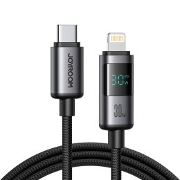 Kabel przewód z wyświetlaczem USB-C - iPhone Lightning 30W 1.2m - czarny