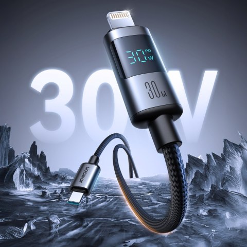 Kabel przewód z wyświetlaczem USB-C - iPhone Lightning 30W 1.2m - czarny