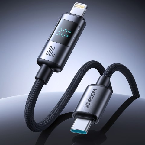 Kabel przewód z wyświetlaczem USB-C - iPhone Lightning 30W 1.2m - czarny