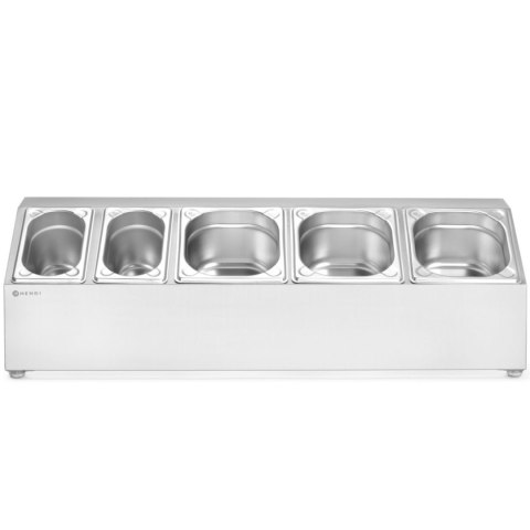 Stojak ekspozytor stalowy na pojemniki gastronomiczne 3x GN 1/6 2x GN 1/9