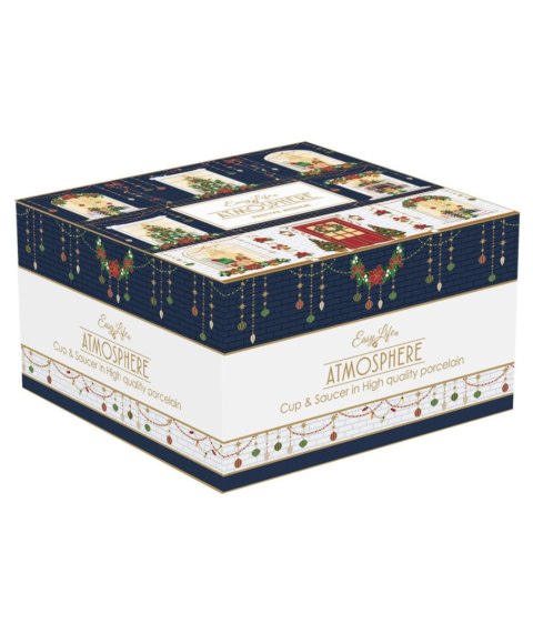 Świąteczna scanka Filiżanka śniadaniowa ze spodkiem 380ml w kolorowym pudełku - porcelana