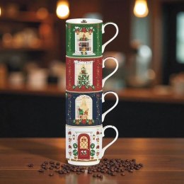 Świąteczna scanka Kpl. 4 porcelanowych kubków 275 ml w kolorowym pudełku