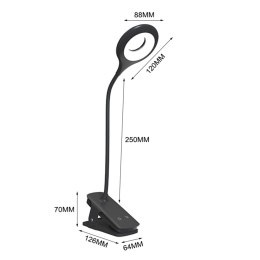 Mini lampka bezprzewodowa LED do czytania z klipsem kablem USB-C 80lm - czarna