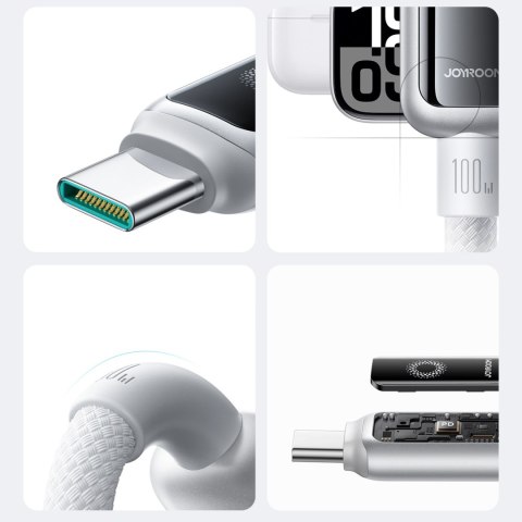 Kabel przewód w oplocie USB-C 100W 1.2m - biały