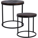ZESTAW STOLIKÓW KAWOWYCH LOFT METAL DREWNO OKRĄGŁE BOCZNE 38/43CM