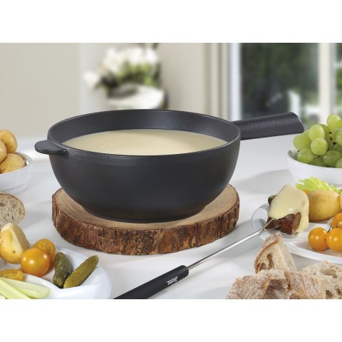 Garnek do fondue serowego, śred. 20 x 10,5 cm, 2,0 l, żeliwo, czarny