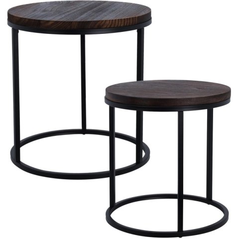 ZESTAW STOLIKÓW KAWOWYCH LOFT METAL DREWNO OKRĄGŁE BOCZNE 38/43CM