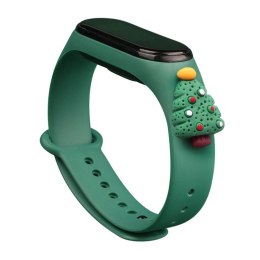 Opaska Strap Xmas do Xiaomi Mi Band 3 / 4 świąteczny silikonowy pasek bransoletka z choinką - ciemnozielona