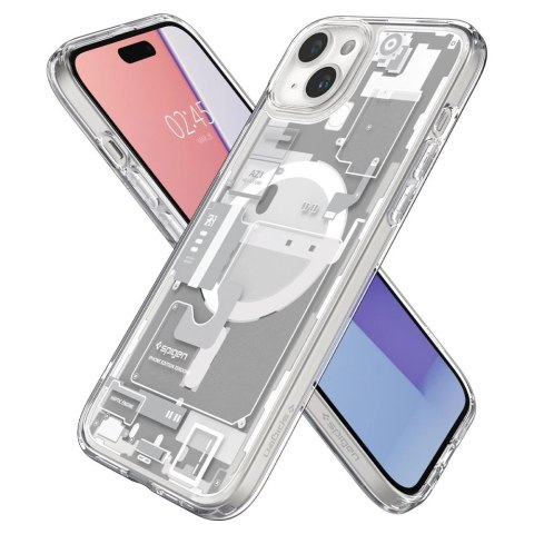 Etui Spigen Ultra Hybrid Mag z MagSafe na iPhone 15 Plus - białe (wzór Zero One)