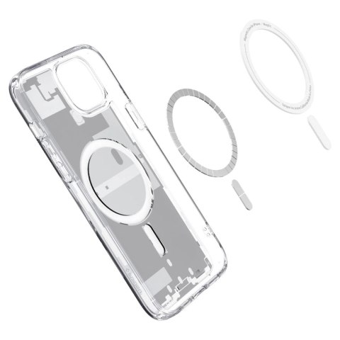 Etui Spigen Ultra Hybrid Mag z MagSafe na iPhone 15 Plus - białe (wzór Zero One)
