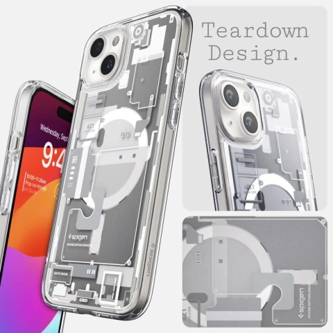 Etui Spigen Ultra Hybrid Mag z MagSafe na iPhone 15 Plus - białe (wzór Zero One)