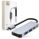 HUB Tech-Protect V2 4w1 USB-C - USB-A 3.0 / USB-A 2.0 / USB-C / HDMI - szary