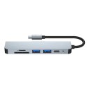 HUB Tech-Protect V4 6w1 USB-C - USB-A 3.0 / USB-A 2.0 / USB-C / HDMI / czytnik kart micro SD / TF / SD - szary