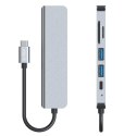 HUB Tech-Protect V4 6w1 USB-C - USB-A 3.0 / USB-A 2.0 / USB-C / HDMI / czytnik kart micro SD / TF / SD - szary