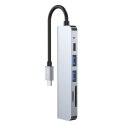 HUB Tech-Protect V4 6w1 USB-C - USB-A 3.0 / USB-A 2.0 / USB-C / HDMI / czytnik kart micro SD / TF / SD - szary
