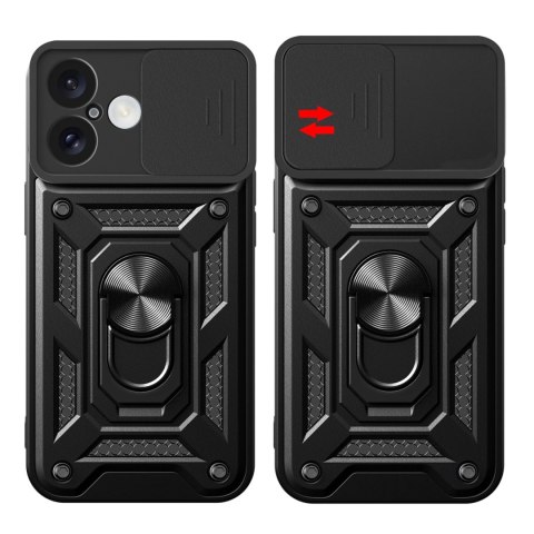 Etui Hybrid Armor Camshield na iPhone 16 Plus pancerne z osłoną na aparat z podstawką - czarne