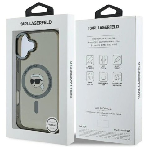 Etui Karl Lagerfeld IML Metal Karl Head MagSafe na iPhone 16 Plus - czarne