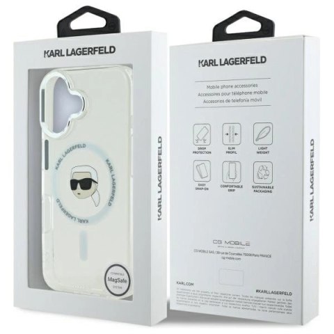 Etui Karl Lagerfeld IML Metal Karl Head MagSafe na iPhone 16 - białe