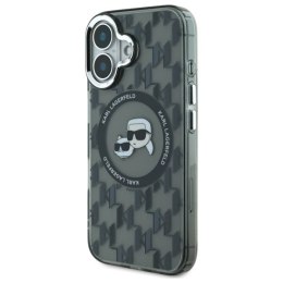 Etui Karl Lagerfeld IML Monogram Karl & Choupette Head MagSafe na iPhone 16 - czarne