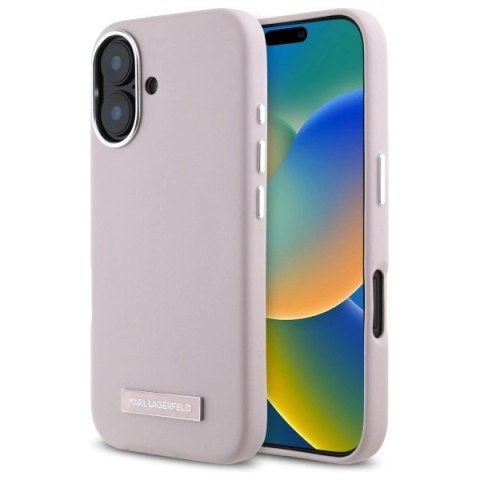 Etui Karl Lagerfeld FW Metal Plate MagSafe na iPhone 16 - różowe