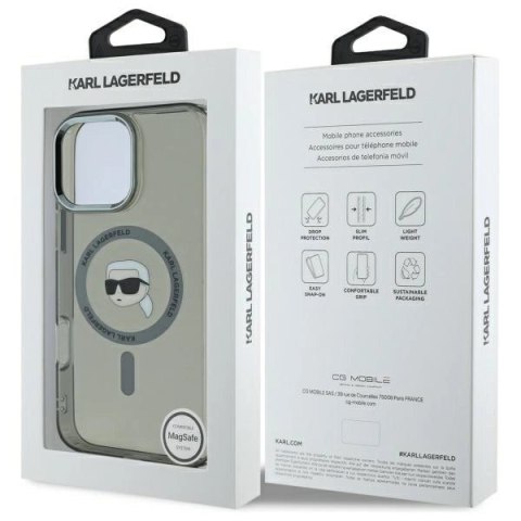 Etui Karl Lagerfeld IML Metal Karl Head MagSafe na iPhone 16 Pro Max - czarne