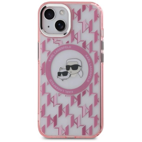 Etui Karl Lagerfeld IML Monogram Karl & Choupette Head MagSafe na iPhone 15 Plus - różowe