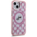 Etui Karl Lagerfeld IML Monogram Karl & Choupette Head MagSafe na iPhone 15 Plus - różowe