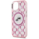 Etui Karl Lagerfeld IML Monogram Karl & Choupette Head MagSafe na iPhone 15 Plus - różowe