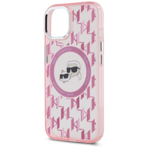 Etui Karl Lagerfeld IML Monogram Karl & Choupette Head MagSafe na iPhone 15 Plus - różowe