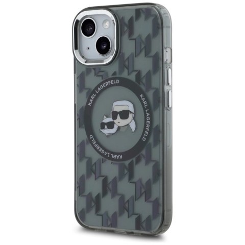 Etui Karl Lagerfeld IML Monogram Karl & Choupette Head MagSafe na iPhone 15 - czarne