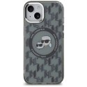 Etui Karl Lagerfeld IML Monogram Karl & Choupette Head MagSafe na iPhone 15 - czarne
