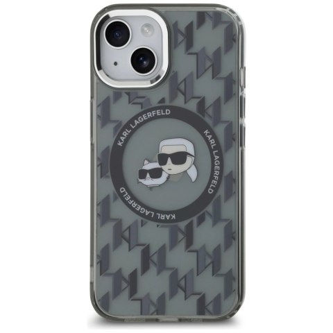 Etui Karl Lagerfeld IML Monogram Karl & Choupette Head MagSafe na iPhone 15 - czarne