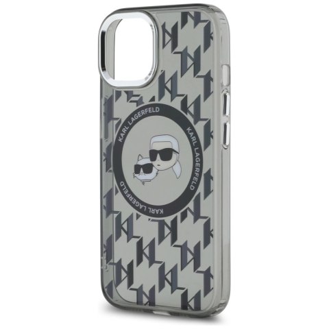 Etui Karl Lagerfeld IML Monogram Karl & Choupette Head MagSafe na iPhone 15 - czarne