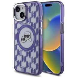 Etui Karl Lagerfeld IML Monogram Karl & Choupette Head MagSafe na iPhone 15 - fioletowe