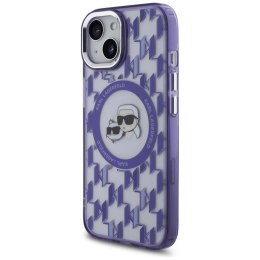 Etui Karl Lagerfeld IML Monogram Karl & Choupette Head MagSafe na iPhone 15 - fioletowe