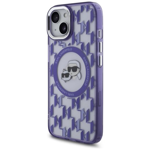 Etui Karl Lagerfeld IML Monogram Karl & Choupette Head MagSafe na iPhone 15 - fioletowe