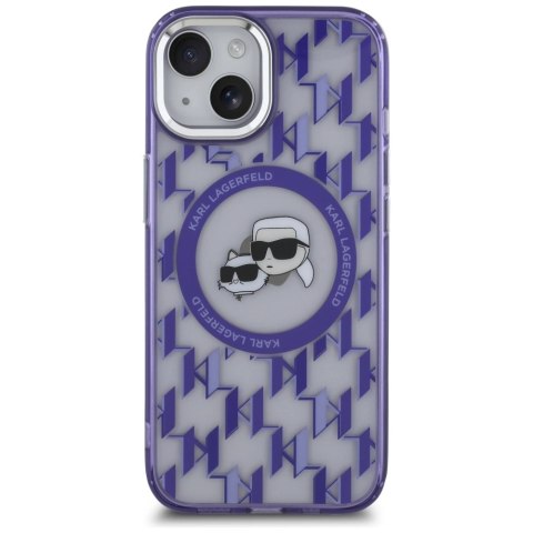 Etui Karl Lagerfeld IML Monogram Karl & Choupette Head MagSafe na iPhone 15 - fioletowe