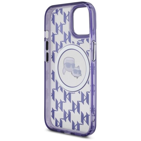 Etui Karl Lagerfeld IML Monogram Karl & Choupette Head MagSafe na iPhone 15 - fioletowe