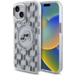 Etui Karl Lagerfeld IML Monogram Karl & Choupette Head MagSafe na iPhone 15 - przezroczyste